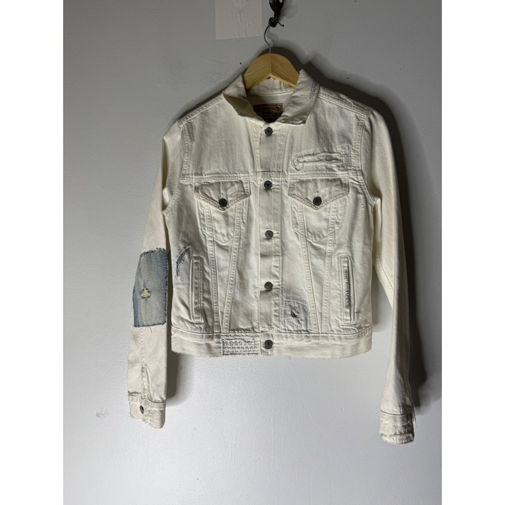 Polo‎ Ralph Lauren white distressed patch on sleeve jean jacket size small